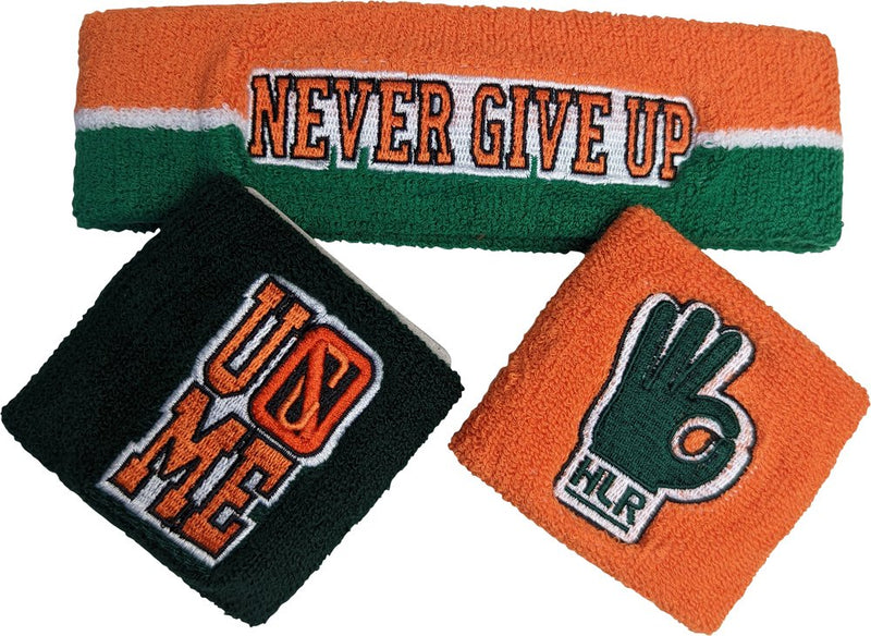 Load image into Gallery viewer, John Cena Never Give Up Green Orange 15x Headband Wristband Set Sports Mem, Cards &amp; Fan Shop &gt; Fan Apparel &amp; Souvenirs &gt; Wrestling by pompamhome | Extreme Wrestling Shirts
