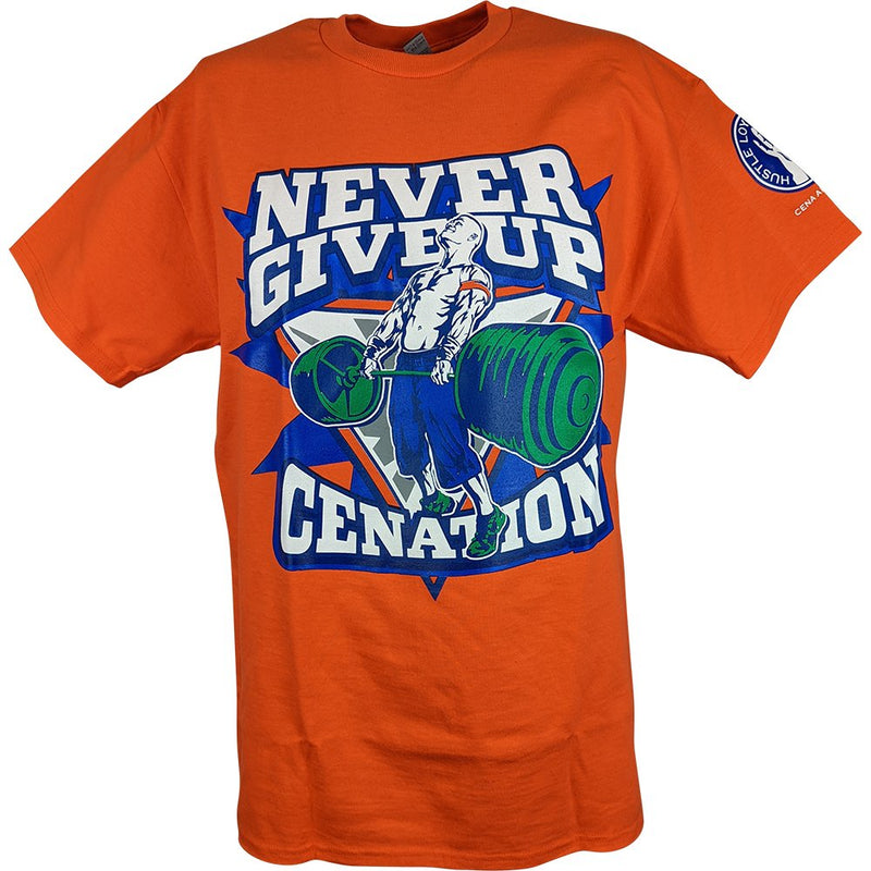 Load image into Gallery viewer, John Cena Orange Never Give Up Mens T-Shirt Sports Mem, Cards &amp; Fan Shop &gt; Fan Apparel &amp; Souvenirs &gt; Wrestling by Hybrid Tees | Extreme Wrestling Shirts
