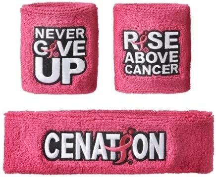 John Cena Pink Rise Above Cancer Headband Wristbands Set by WWE | Extreme Wrestling Shirts