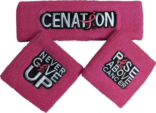 John Cena Pink Rise Above Cancer Headband Wristbands Set by WWE | Extreme Wrestling Shirts