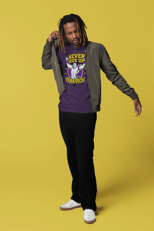 John Cena Purple Never Give Up Mens Cotton T-shirt Sports Mem, Cards & Fan Shop > Fan Apparel & Souvenirs > Wrestling by EWS | Extreme Wrestling Shirts