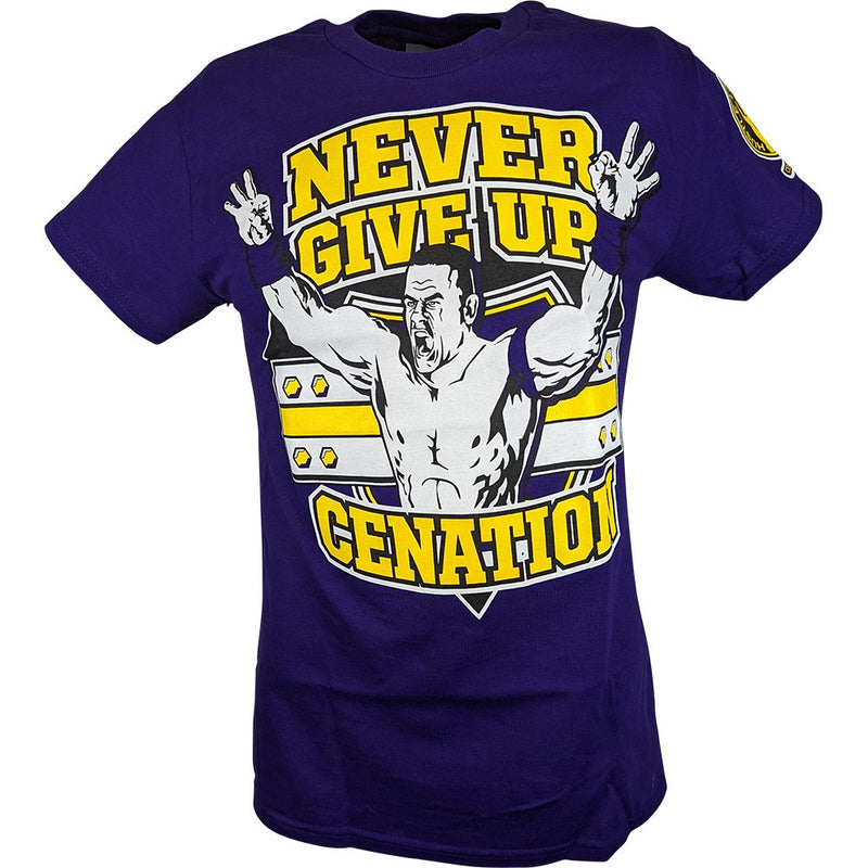 Load image into Gallery viewer, John Cena Purple Never Give Up Mens Cotton T-shirt Sports Mem, Cards &amp; Fan Shop &gt; Fan Apparel &amp; Souvenirs &gt; Wrestling by EWS | Extreme Wrestling Shirts
