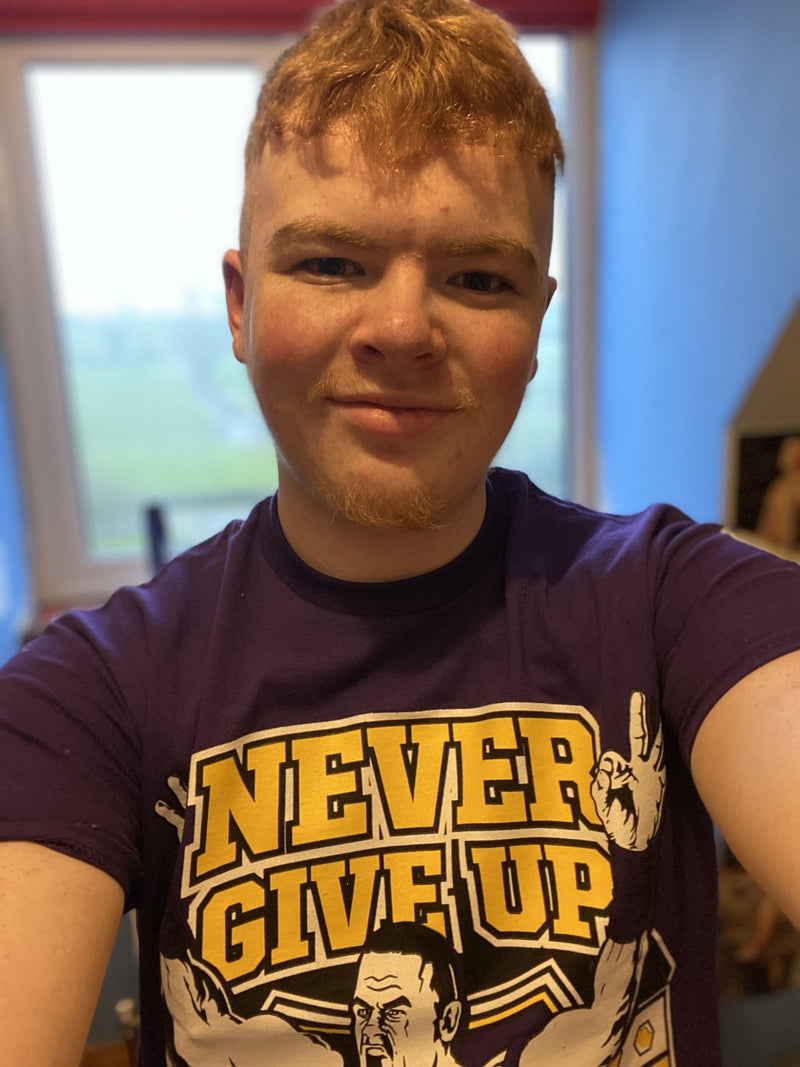 Load image into Gallery viewer, John Cena Purple Never Give Up Mens Cotton T-shirt Sports Mem, Cards &amp; Fan Shop &gt; Fan Apparel &amp; Souvenirs &gt; Wrestling by EWS | Extreme Wrestling Shirts
