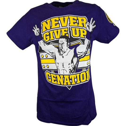 John Cena Purple Never Give Up Mens Cotton T-shirt Sports Mem, Cards & Fan Shop > Fan Apparel & Souvenirs > Wrestling by Hybrid Tees | Extreme Wrestling Shirts