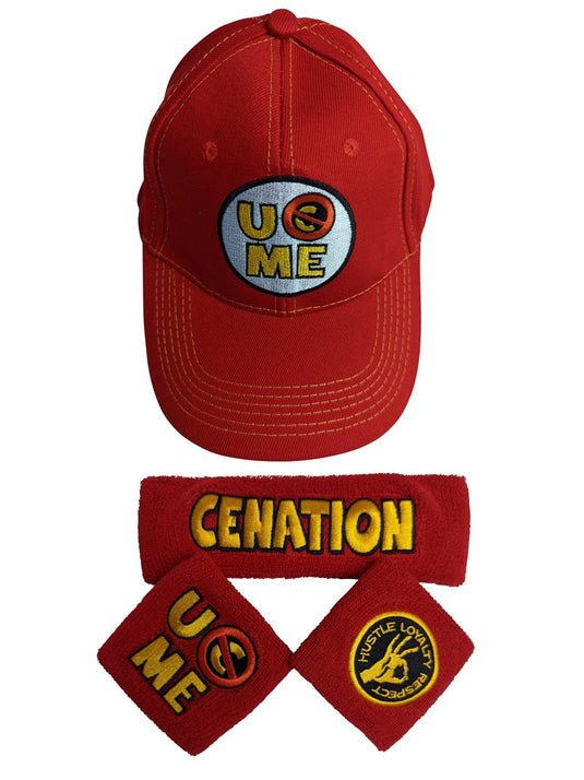 John Cena Red-Gold U Can't C Me Baseball Hat Headband Wristband Set by WWE | Extreme Wrestling Shirts