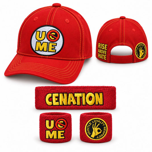 John Cena Red-Gold U Can't C Me Baseball Hat Headband Wristband Set by WWE | Extreme Wrestling Shirts
