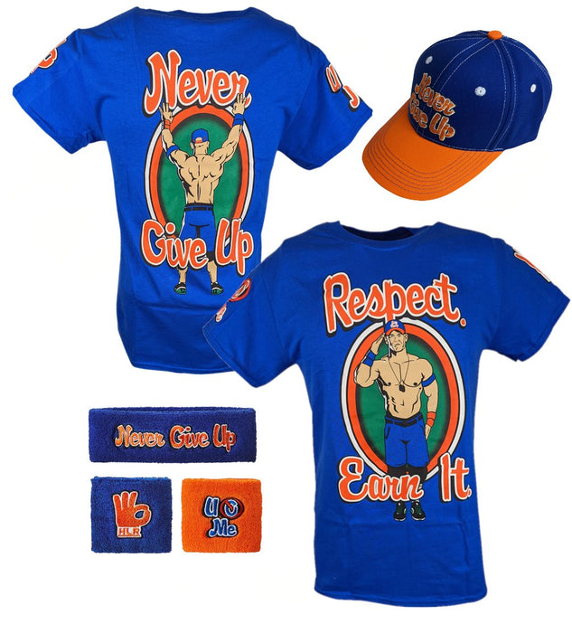 John Cena Respect Earn It Costume Mens T-shirt Baseball Hat Headband Wristbands