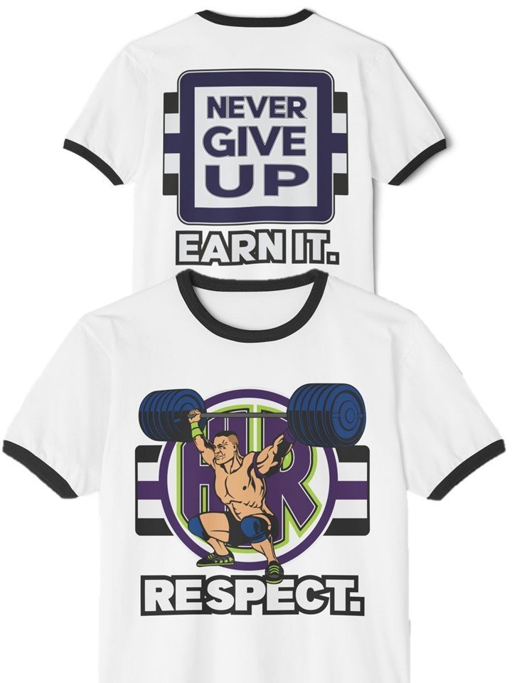 Load image into Gallery viewer, John Cena Respect Earn It White Ringer T-shirt by EWS | Extreme Wrestling Shirts

