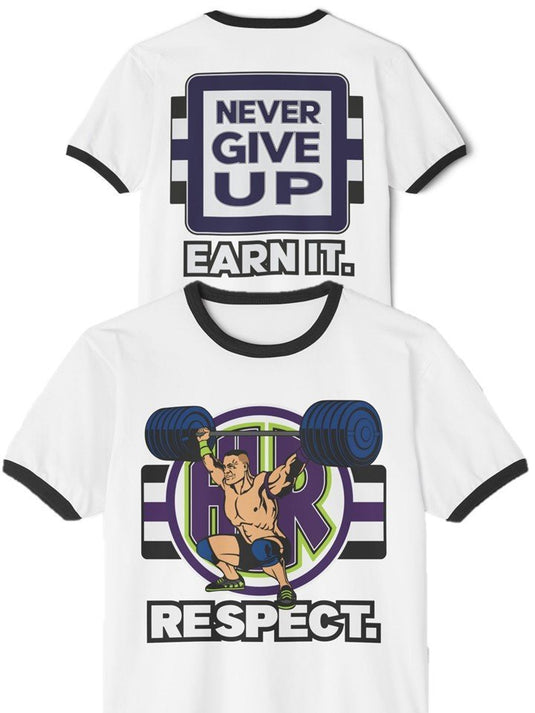 John Cena Respect Earn It White Ringer T-shirt by EWS | Extreme Wrestling Shirts