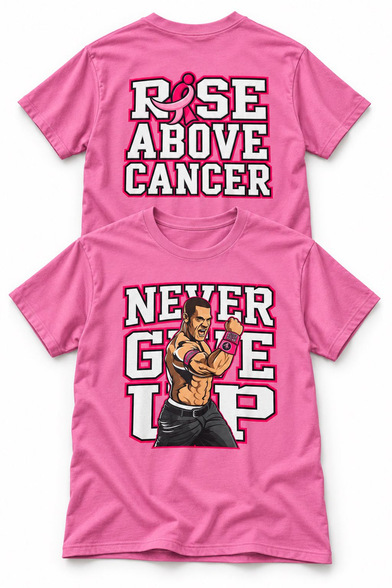 Load image into Gallery viewer, John Cena Rise Above Cancer Never Give Up Pink T-shirt by EWS | Extreme Wrestling Shirts
