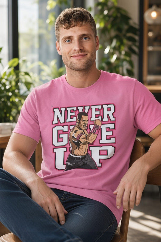 John Cena Rise Above Cancer Never Give Up Pink T-shirt by EWS | Extreme Wrestling Shirts