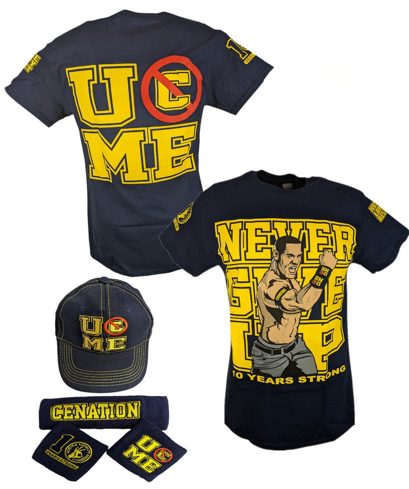 Load image into Gallery viewer, John Cena Ten Years Strong Blue Costume Hat T-shirt Wristbands Sports Mem, Cards &amp; Fan Shop &gt; Fan Apparel &amp; Souvenirs &gt; Wrestling by Hybrid Tees | Extreme Wrestling Shirts
