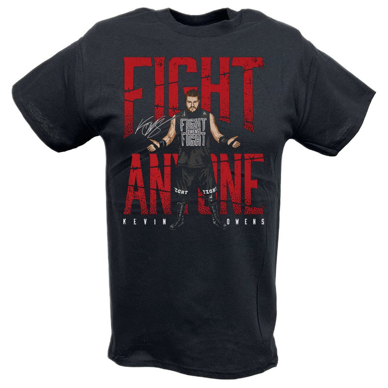 Load image into Gallery viewer, Kevin Owens Fight Anyone Black T-shirt by EWS | Extreme Wrestling Shirts
