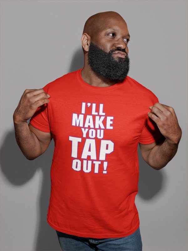 Load image into Gallery viewer, Kurt Angle I&#39;ll Make You Tap Out Red T-shirt by EWS | Extreme Wrestling Shirts
