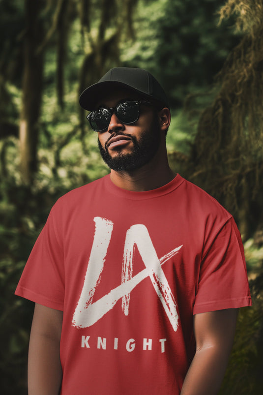 LA Knight Big White Logo Red T-shirt by EWS | Extreme Wrestling Shirts