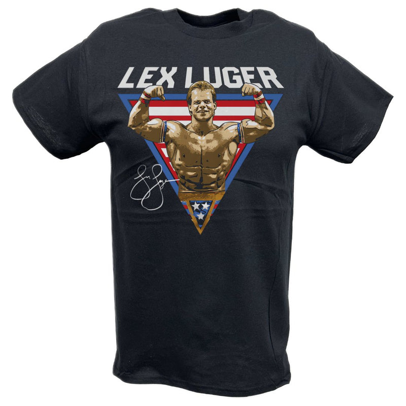 Load image into Gallery viewer, Lex Luger Triangle Flex Black T-shirt by EWS | Extreme Wrestling Shirts
