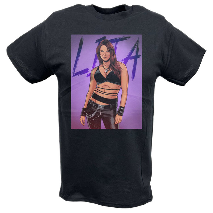 Lita Purple Pose Black T-shirt by EWS | Extreme Wrestling Shirts