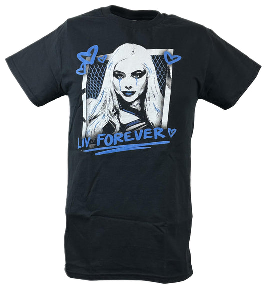 Liv Morgan Liv Forever Blue Logo Black T-shirt by EWS | Extreme Wrestling Shirts