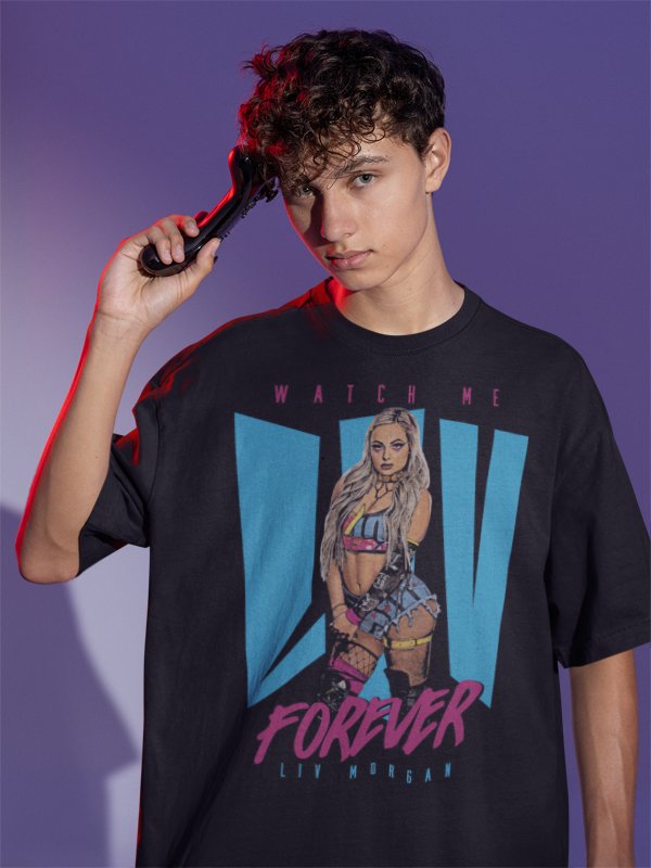 Load image into Gallery viewer, Liv Morgan Watch Me Liv Forever Black T-shirt by EWS | Extreme Wrestling Shirts
