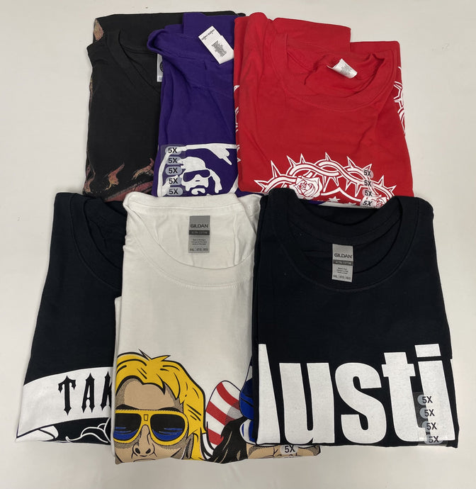 Lot of 6 Men Size 5XL WWE Authentic T-shirts | Cena Orton Undertaker The Rock (5XL) by Extreme Wrestling Shirts | Extreme Wrestling Shirts