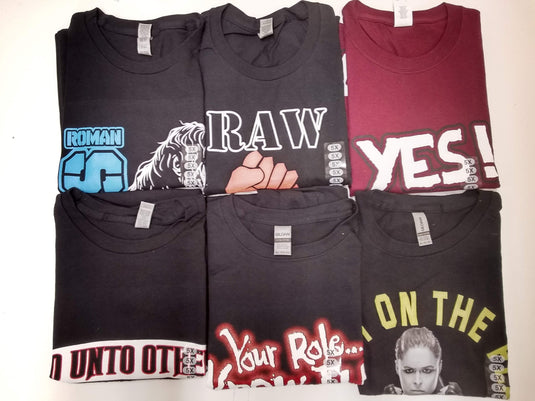 Lot of 6 Men Size 5XL WWE Authentic T-shirts | Cena Orton Undertaker The Rock (5XL) by Extreme Wrestling Shirts | Extreme Wrestling Shirts