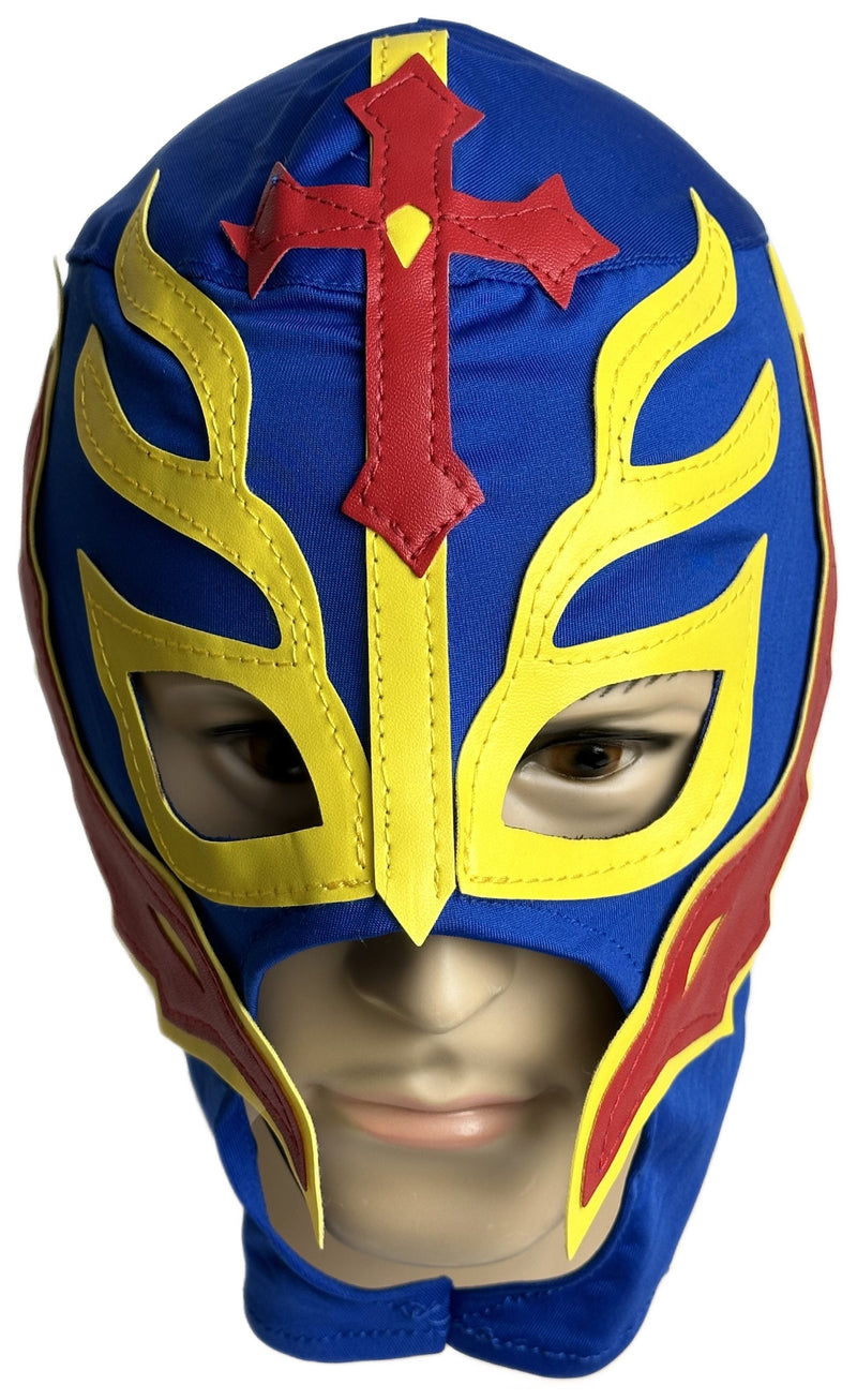 Load image into Gallery viewer, Lucha Libre Adult Size Pro Wrestling Mask Blue-Yellow by EWS | Extreme Wrestling Shirts
