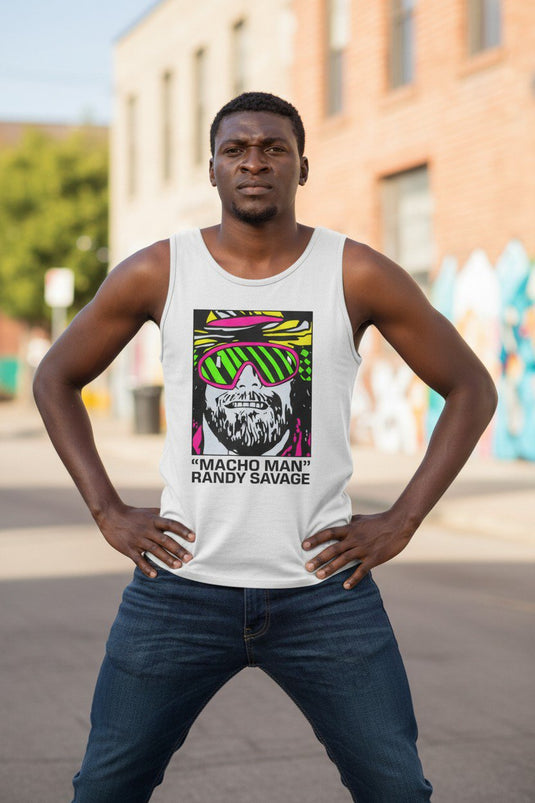 Macho Man Randy Savage Cartoon Mens White Tank Top by EWS | Extreme Wrestling Shirts
