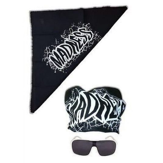 Macho Man Randy Savage Madness Bandana White Sunglasses Costume (Black Bandana, White Glasses)