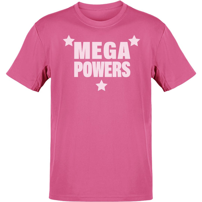 Load image into Gallery viewer, Macho Man Randy Savage Mega Powers White Logo Pink T-shirt by EWS | Extreme Wrestling Shirts
