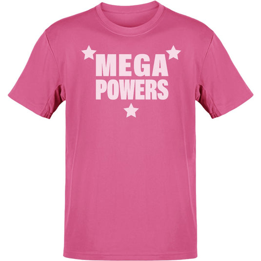 Macho Man Randy Savage Mega Powers White Logo Pink T-shirt by EWS | Extreme Wrestling Shirts