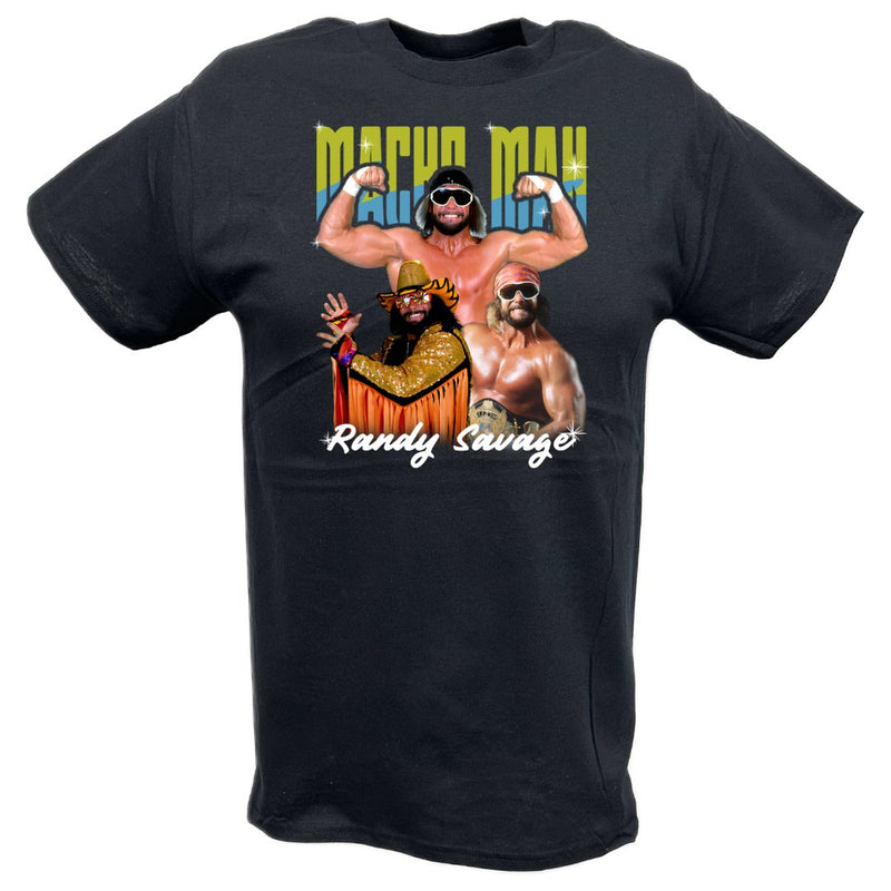 Load image into Gallery viewer, Macho Man Randy Savage Three Pose Mens Black T-shirt Sports Mem, Cards &amp; Fan Shop &gt; Fan Apparel &amp; Souvenirs &gt; Wrestling by EWS | Extreme Wrestling Shirts
