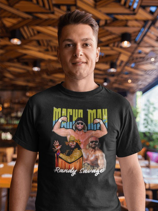 Macho Man Randy Savage Three Pose WWE Mens Black T-shirt Sports Mem, Cards & Fan Shop > Fan Apparel & Souvenirs > Wrestling by EWS | Extreme Wrestling Shirts