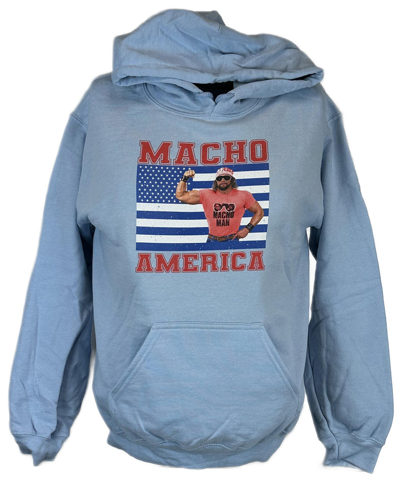 Load image into Gallery viewer, Macho Man Randy Savage USA America Blue Hoody Sweatshirt by WWE | Extreme Wrestling Shirts
