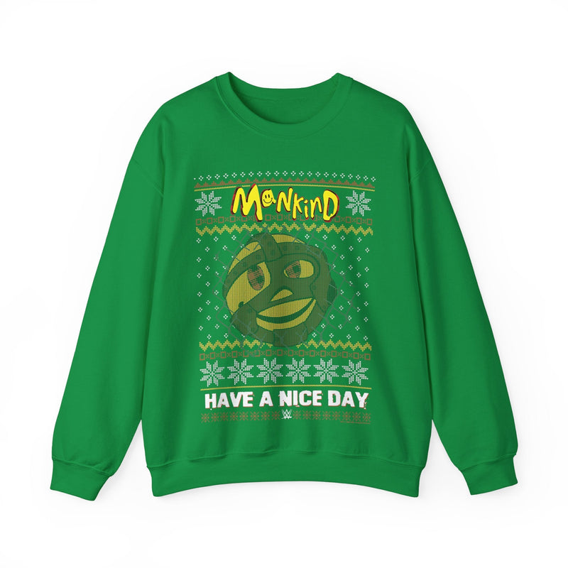 Load image into Gallery viewer, Mankind Have a Nice Day Green Christmas Sweater Sweatshirt by EWS | Extreme Wrestling Shirts
