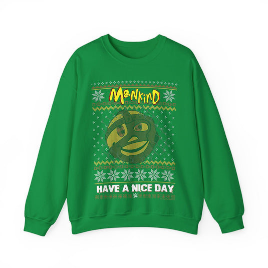 Mankind Have a Nice Day Green Christmas Sweater Sweatshirt by EWS | Extreme Wrestling Shirts