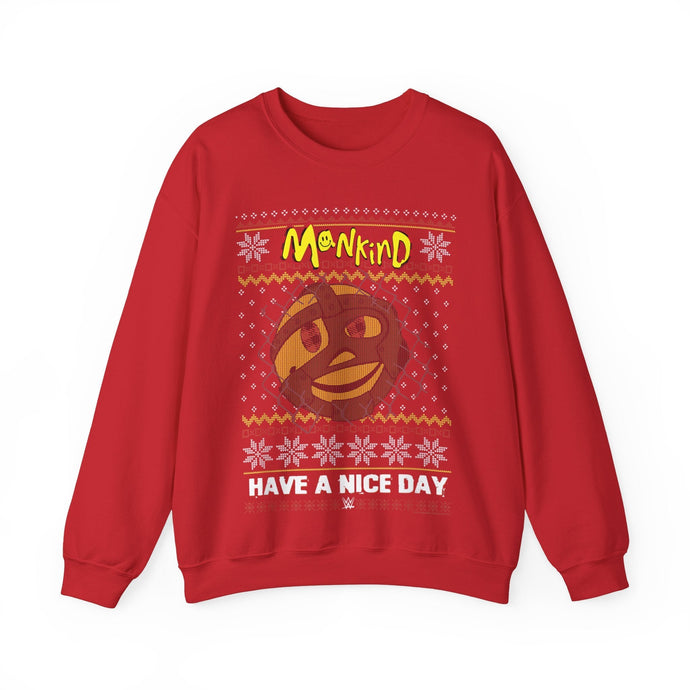 Mankind Have a Nice Day Red Christmas Sweater Sweatshirt by EWS | Extreme Wrestling Shirts