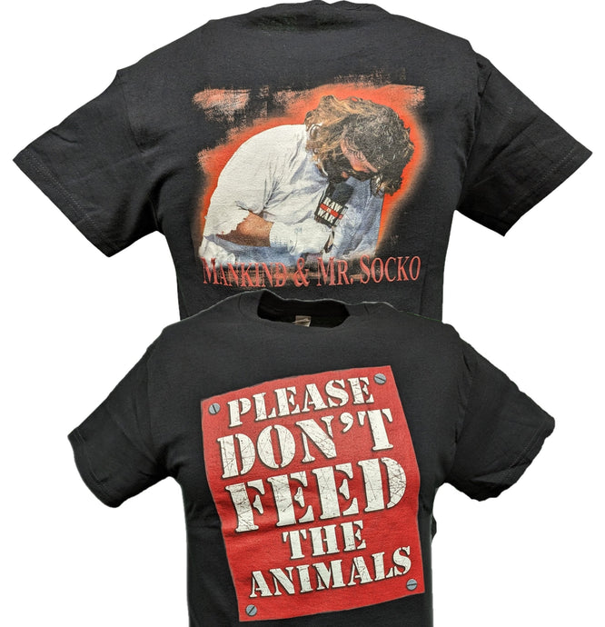 Mankind Mick Foley Mr Socko Don't Feed Animals Mens T-shirt by EWS | Extreme Wrestling Shirts