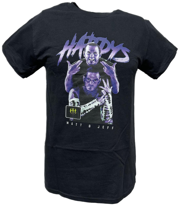 Matt and Jeff The Hardy Boyz Purple Pose Mens Black T-shirt by WWE | Extreme Wrestling Shirts