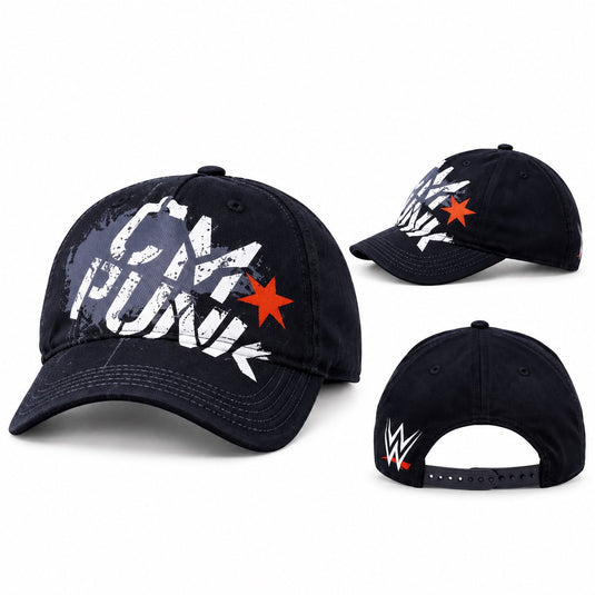 CM Punk Oversized Logo Snapback Hat Black NWT Officially Licensed