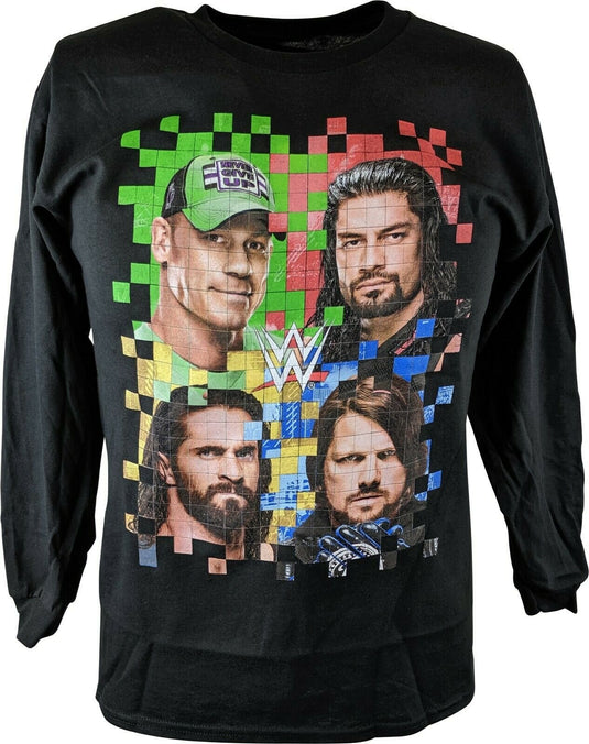 Kids Color Grid WWE Long Sleeve Boys T-shirt Cena Reigns Rollins Styles