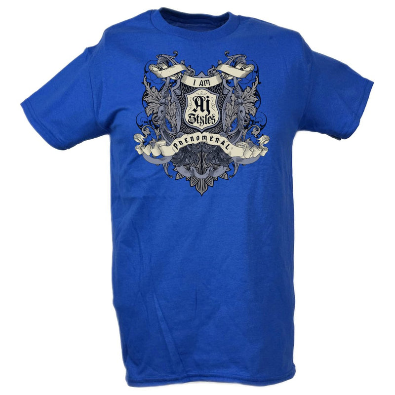 Load image into Gallery viewer, I Am AJ Styles Crest Mens Blue T-shirt
