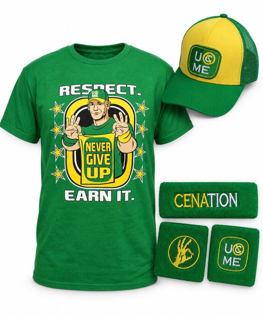 John Cena Earn The Day Youth Boys Costume T-shirt Baseball Hat Headband Wristbands