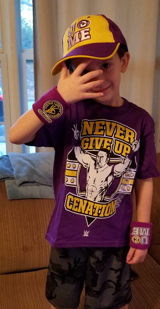 John Cena Kids Purple Costume Hat T-shirt Wristbands Boys