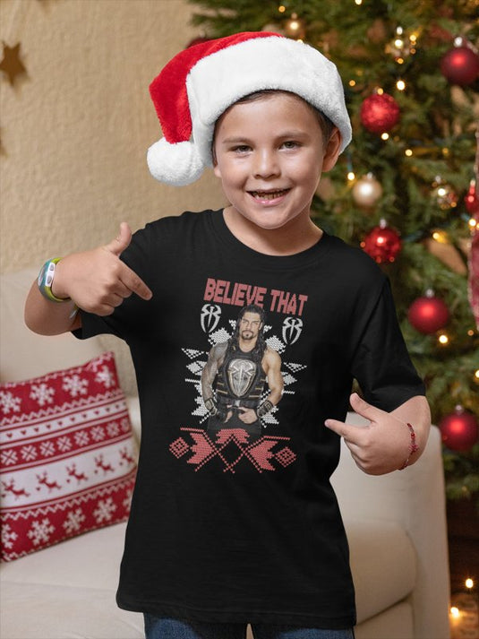 Roman Reigns Believe That Christmas Kids Youth Black T-shirt