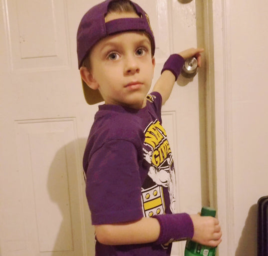John Cena Kids Purple Costume Hat T-shirt Wristbands Boys