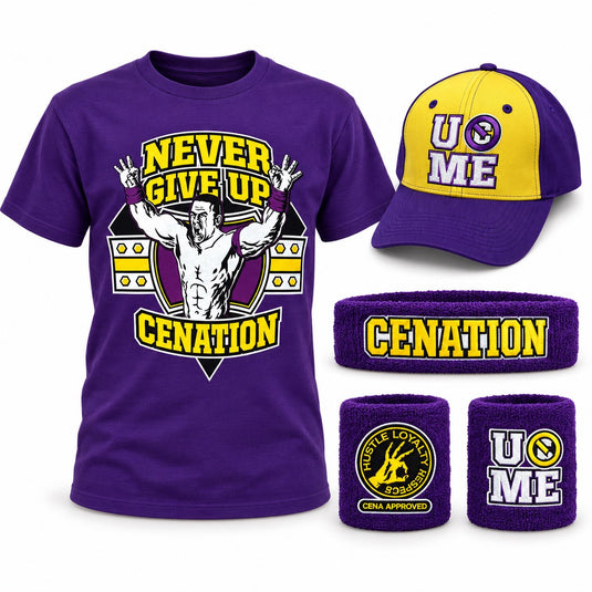 John Cena Kids Purple Costume Hat T-shirt Wristbands Boys