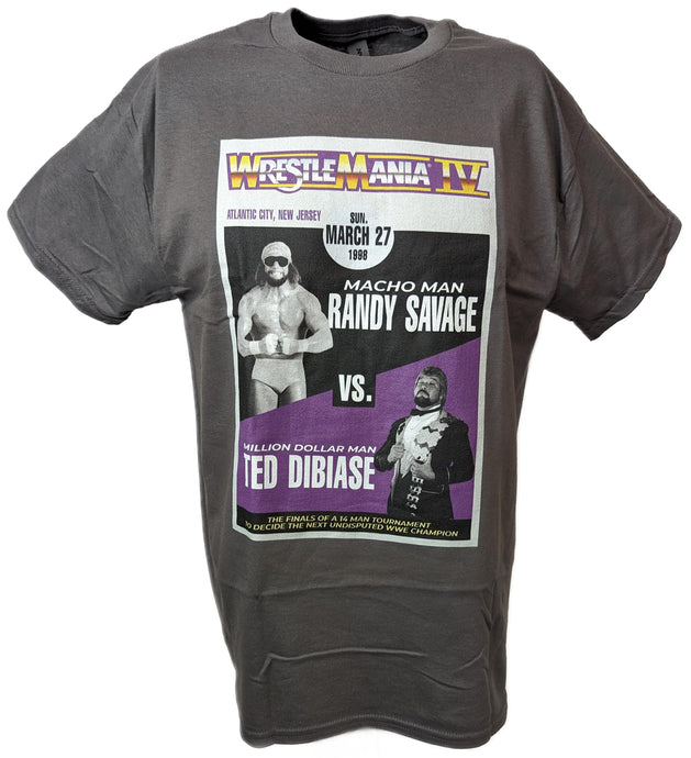 Wrestlemania 4 IV Macho Man Randy Savage vs Million Dollar Man WWE Mens Grey T-shirt