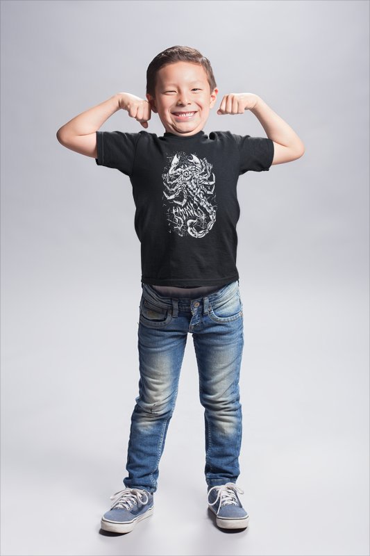 Sting White Scorpion Kids Boys Youth Black T-shirt