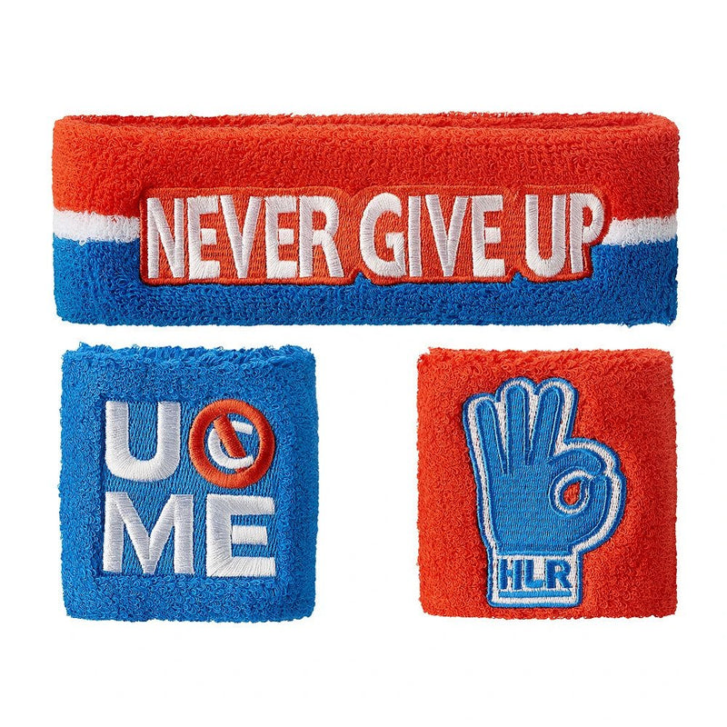 Load image into Gallery viewer, John Cena Red White Blue Never Give Up Baseball Hat Headband Wristband Set
