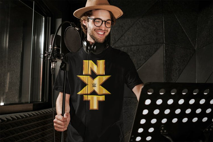 NXT Vertical Gold Logo Mens Black T-shirt